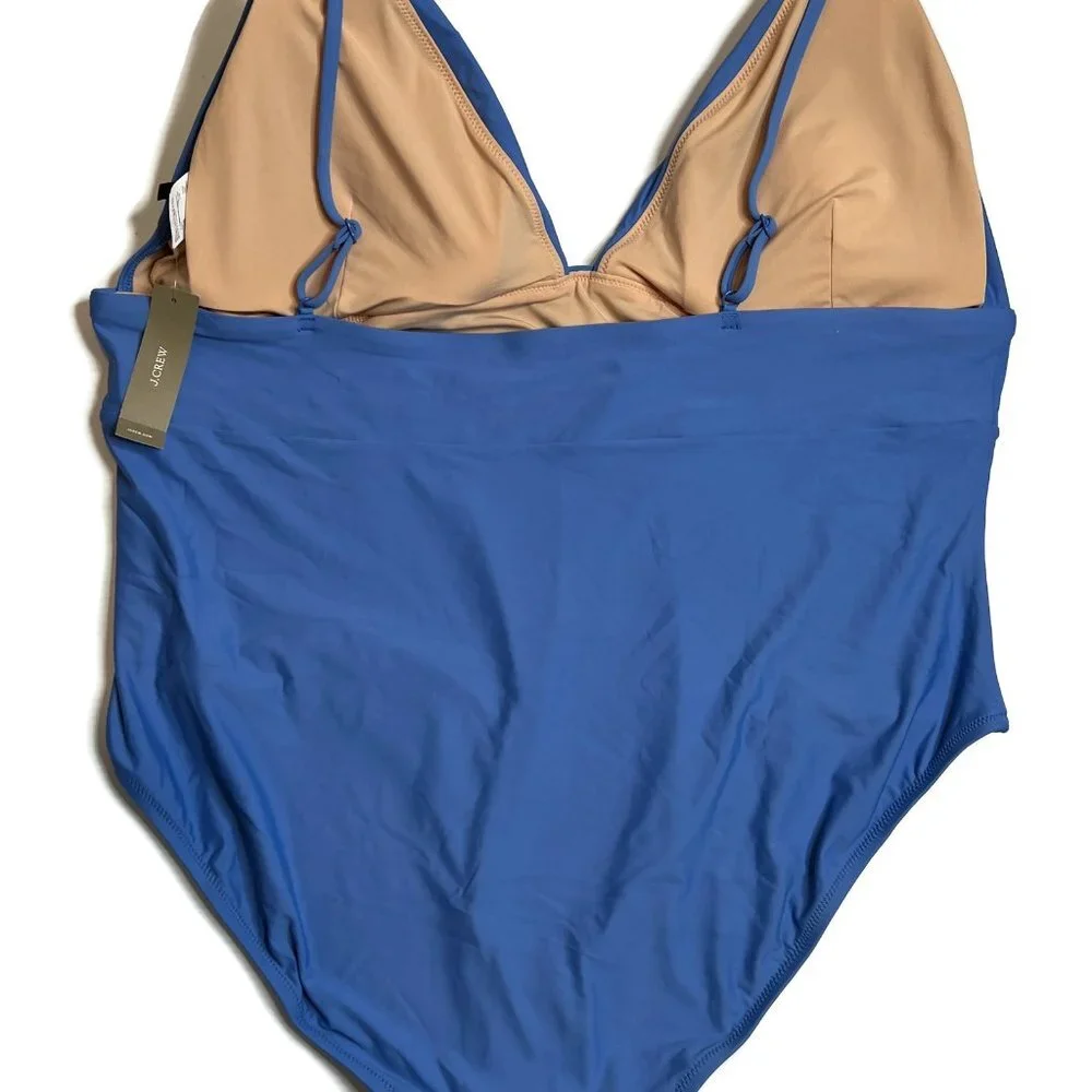 J Crew Deep V-Neck French One‎ Piece Swimsuit Regal Blue Sz 24 New Women